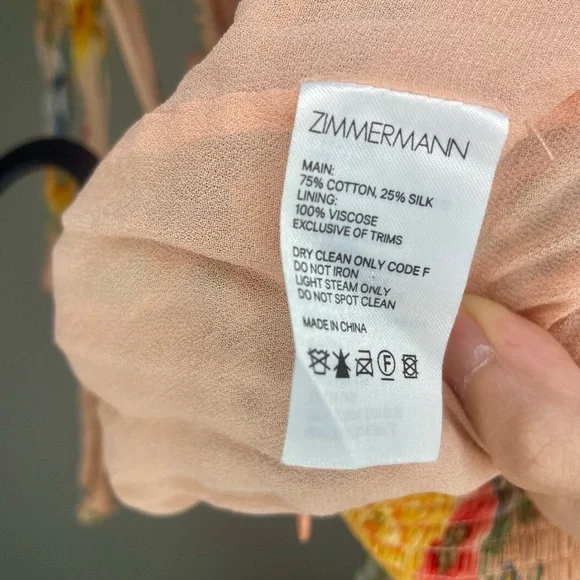 Zimmermann Zinnia Shirred Cotton-Silk Crepon Midi Dress in Coral Floral size 0 - Picture 12 of 14
